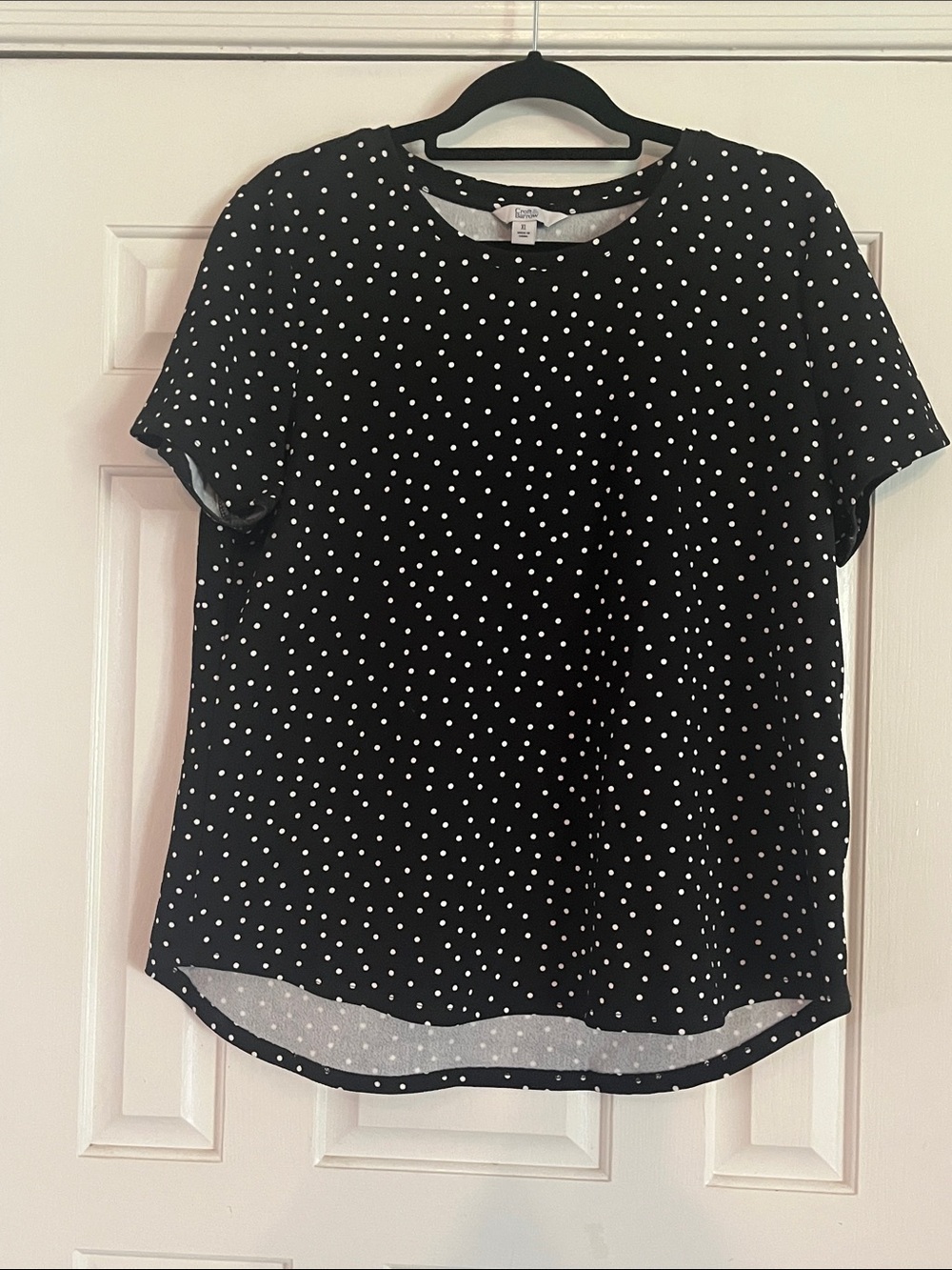 croft & barrow Black Polka Dot Short Sleeve Blouse